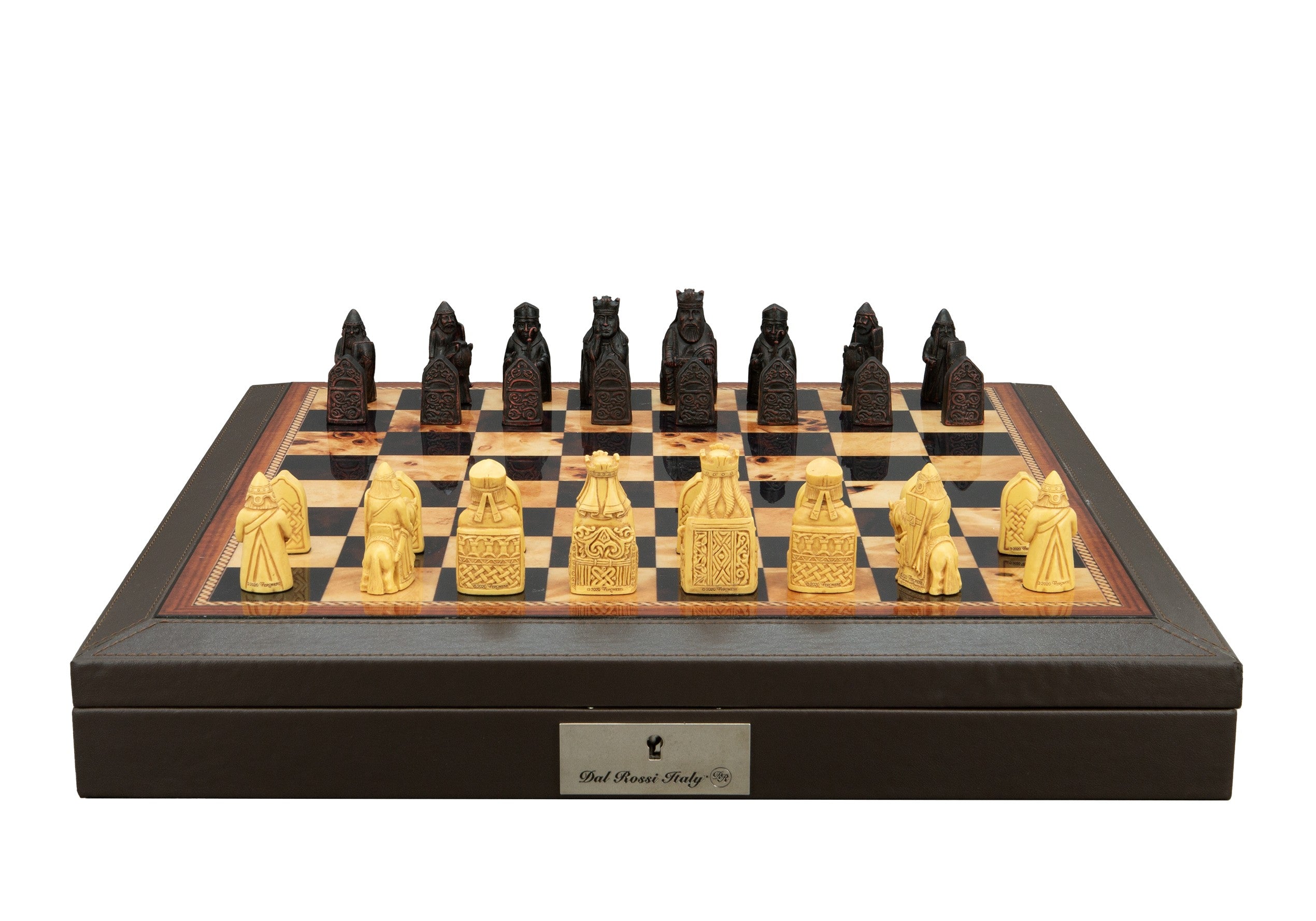 Dal Rossi Italy Isle of Lewis Chess Set with Brown Bevelled Edge 18"