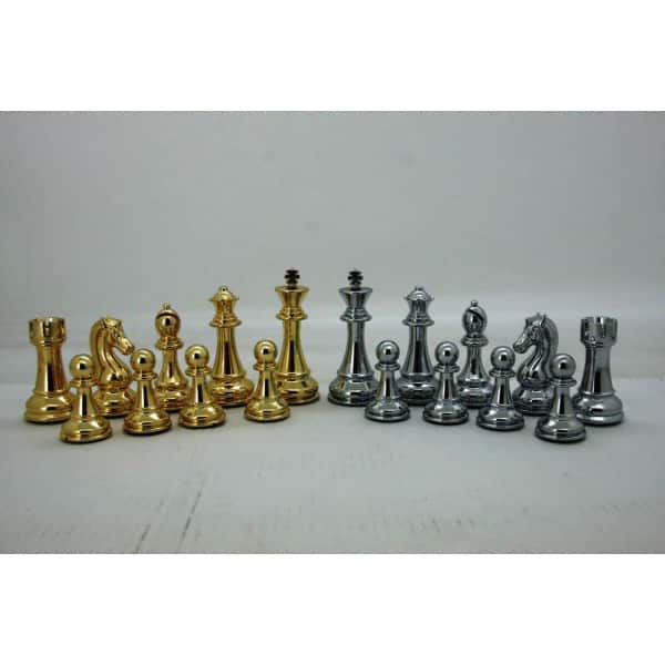 Dal Rossi Italy Gold & Titanium Chess Pieces on Walnut Shiny Finish Chess Board 20”