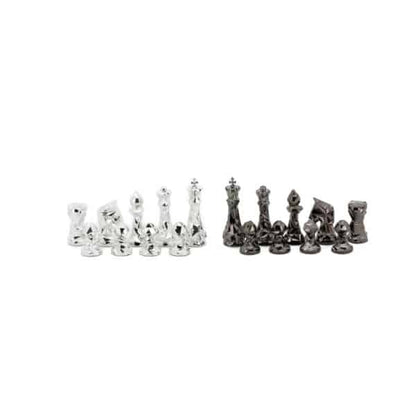 Dal Rossi Italy Chess Set with Diamond-Cut Titanium & Silver 85mm chessmen on a Walnut Shinny Finish Chess Board 16”