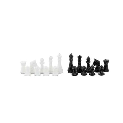 Dal Rossi Italy Chess Set with Diamond-Cut Black & White 85mm chessmen on a Carbon Fibre Shiny Finish Chess Box 16” with compartments