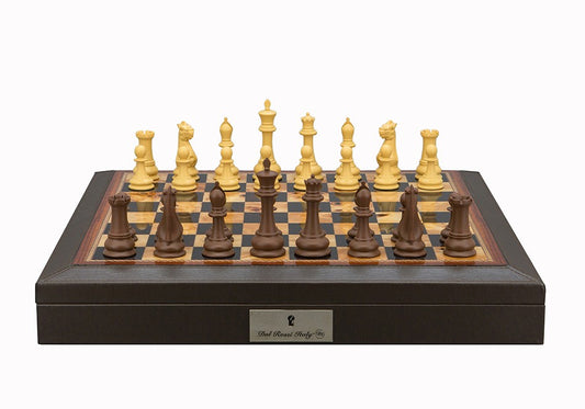 Dal Rossi Italy Chess Set 18” Brown with PU Leather Edge with compartments, With Queens Gambit Chessmen 90mm