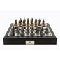 Dal Rossi Italy Black PU Leather Bevilled Edge chess box with compartments 18" with Dragon Pewter Chessmen