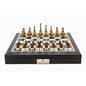 Dal Rossi Italy Black PU Leather Bevilled Edge chess box with compartments 18" with Staunton Metal/Wood Chessmen