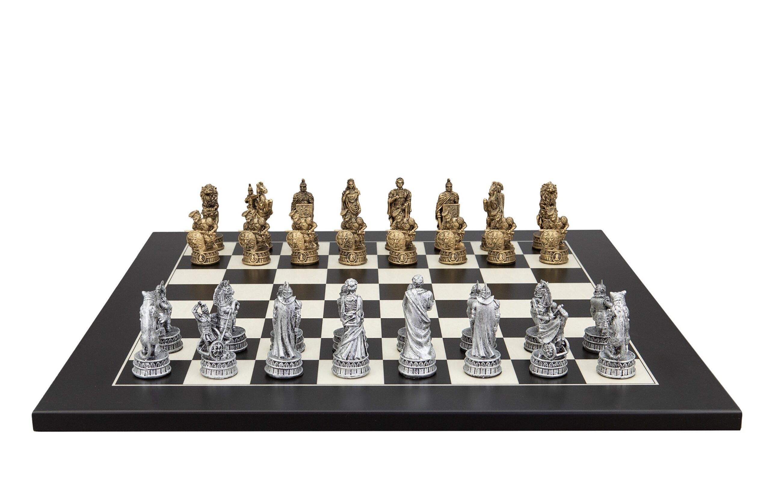 Dal Rossi Italy Roman Chessmen  on a Black / Erable, 50cm Chess Board