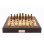 Dal Rossi Italy Brown PU Leather Bevilled Edge chess box with compartments 18" with Medieval Resin Chessmen