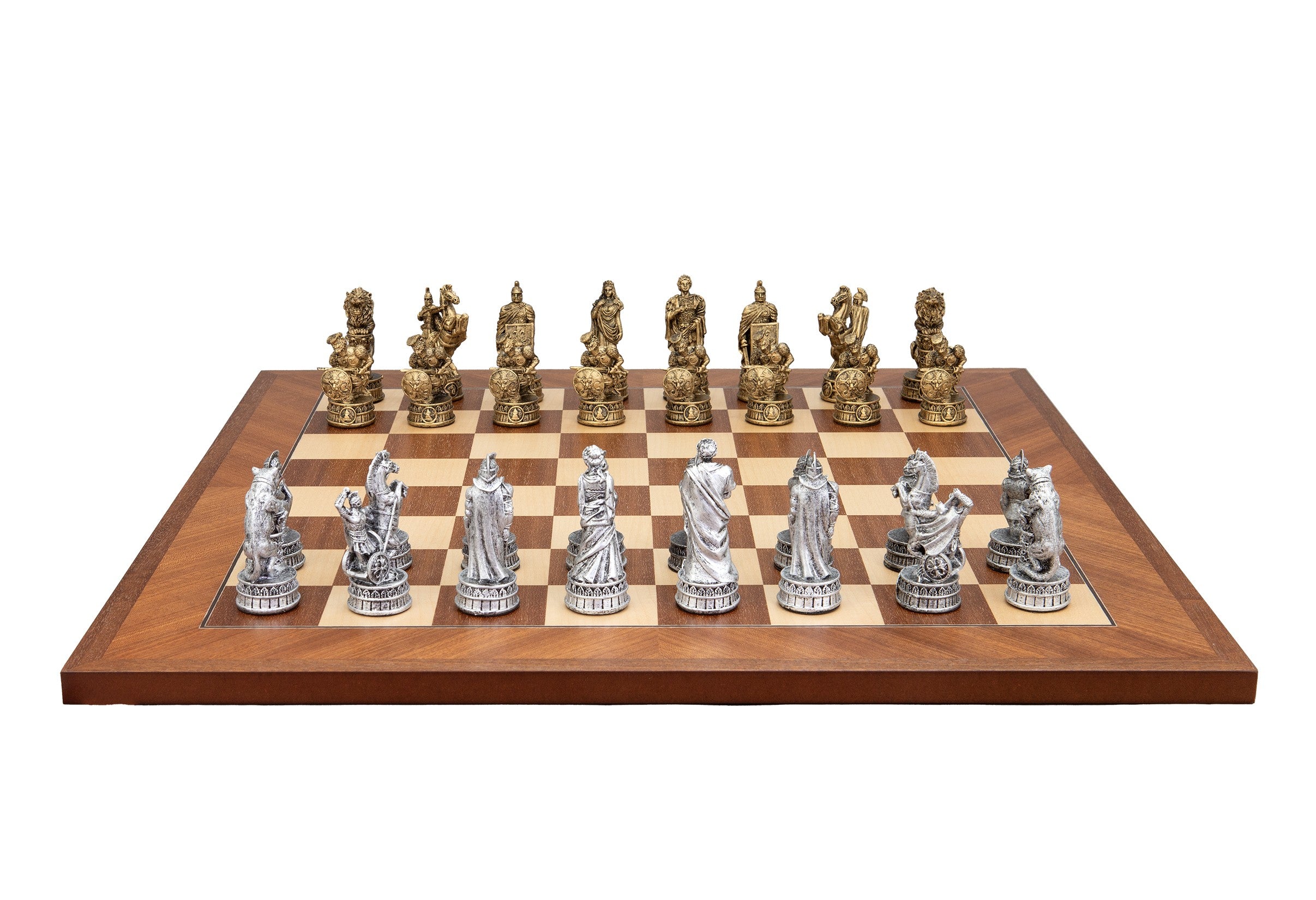 Dal Rossi Italy Roman Chessmen  on a Mahogany / Maple, 50cm Chess Board