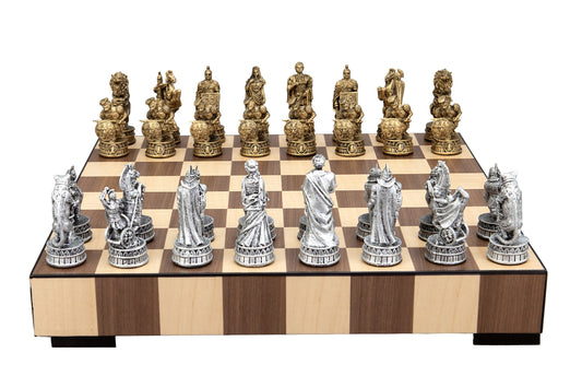Dal Rossi Italy Roman Chessmen  on a Chess Set with Drawer 14"