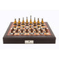 Dal Rossi Italy Brown PU Leather Bevilled Edge chess box with compartments 18" with Staunton Metal/Wood Chessmen