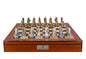 Dal Rossi Italy Roman Chessmen  on a Walnut Finish, Chess Box 20” with compartments