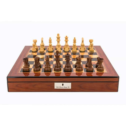 Dal Rossi Staunton Chess set Walnut Finish Chess Box 16” with compartments