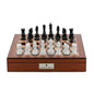 Dal Rossi Chess Set With Diamond-Cut Black & White 85mm Chessmen on Walnut Finish Chess Box 16” with compartments