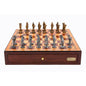 Dal Rossi Italy Red Mahogany Finish chess box with compartments 18" with Medieval Pewter GA Chessmen