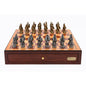 Dal Rossi Italy Red Mahogany Finish chess box with compartments 18" with Dragon Pewter Chessmen