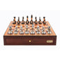 Dal Rossi Italy Red Mahogany Finish chess box with compartments 18" with Staunton Metal/Marble Finish Chessmen