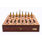 Dal Rossi Italy Red Mahogany Finish chess box with compartments 18" with Staunton Metal/Wood Chessmen