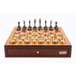 Dal Rossi Italy Red Mahogany Finish chess box with compartments 18" with Staunton Brass Titanium Cap Chessmen