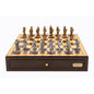 Dal Rossi Italy Walnut Finish chess box with compartments 18" with Medieval Pewter Chessmen