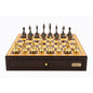 Dal Rossi Italy Walnut Finish chess box with compartments 18" with Staunton Brass Titanium Cap Chessmen