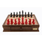 Dal Rossi Italy chess box with drawers 16” with French Lardy Black/Red 85mm Chessmen