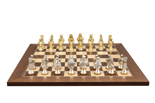 Dal Rossi Italy, Medieval Warriors Metal Chessmen 85mm on a Walnut Inlaid, 50cm Chess Board