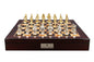 Dal Rossi Medieval Warriors Metal Chessmen 85mm on a Mahogany Finish Shiny Chess Box with Compartments 20"