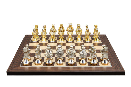 Dal Rossi Italy, Medieval Warriors Metal Chessmen 85mm on a Palisander / Maple, 40cm Chess Board