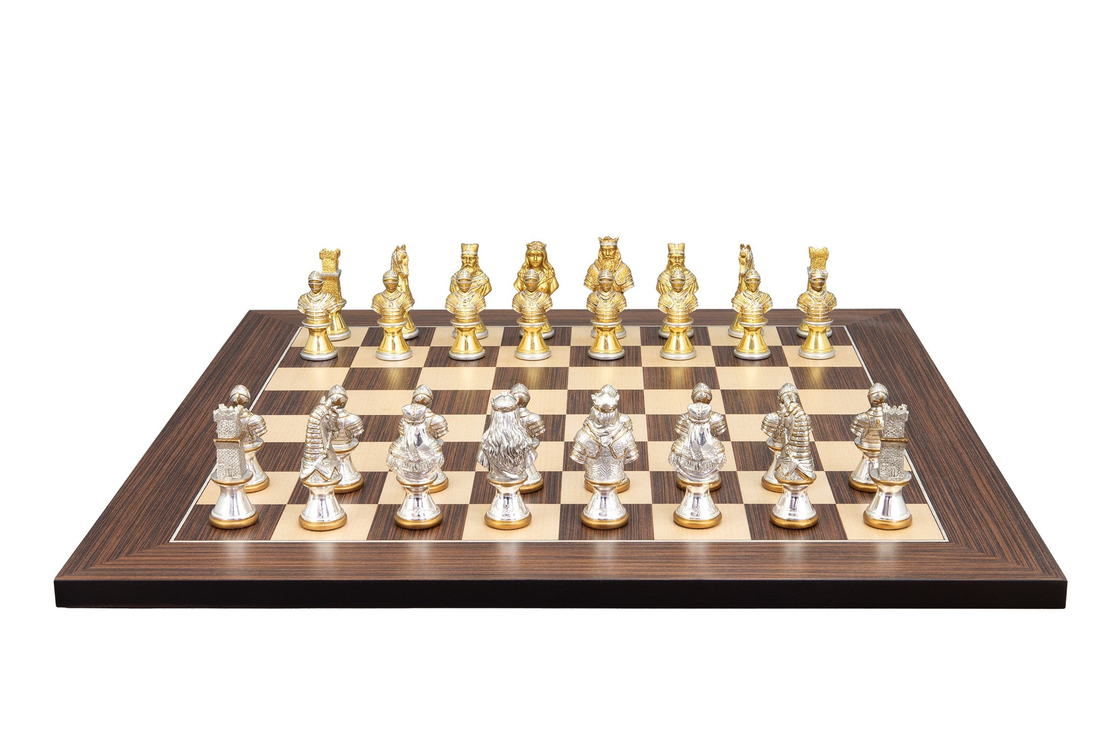 Dal Rossi Italy, Medieval Warriors Metal Chessmen 85mm on a Palisander / Maple, 50cm Chess Board