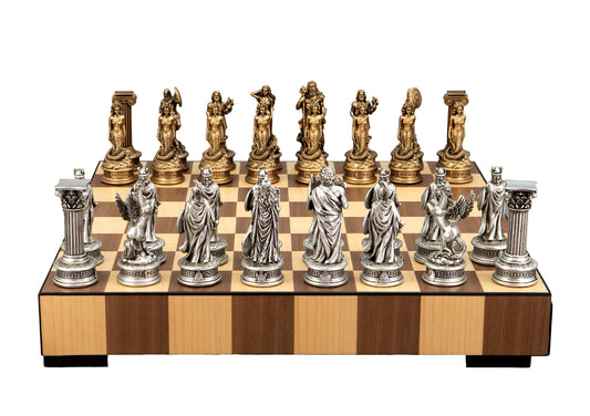 Dal Rossi Italy European Warriors Chessmen 85mm on a Chess Set with Drawer 14"