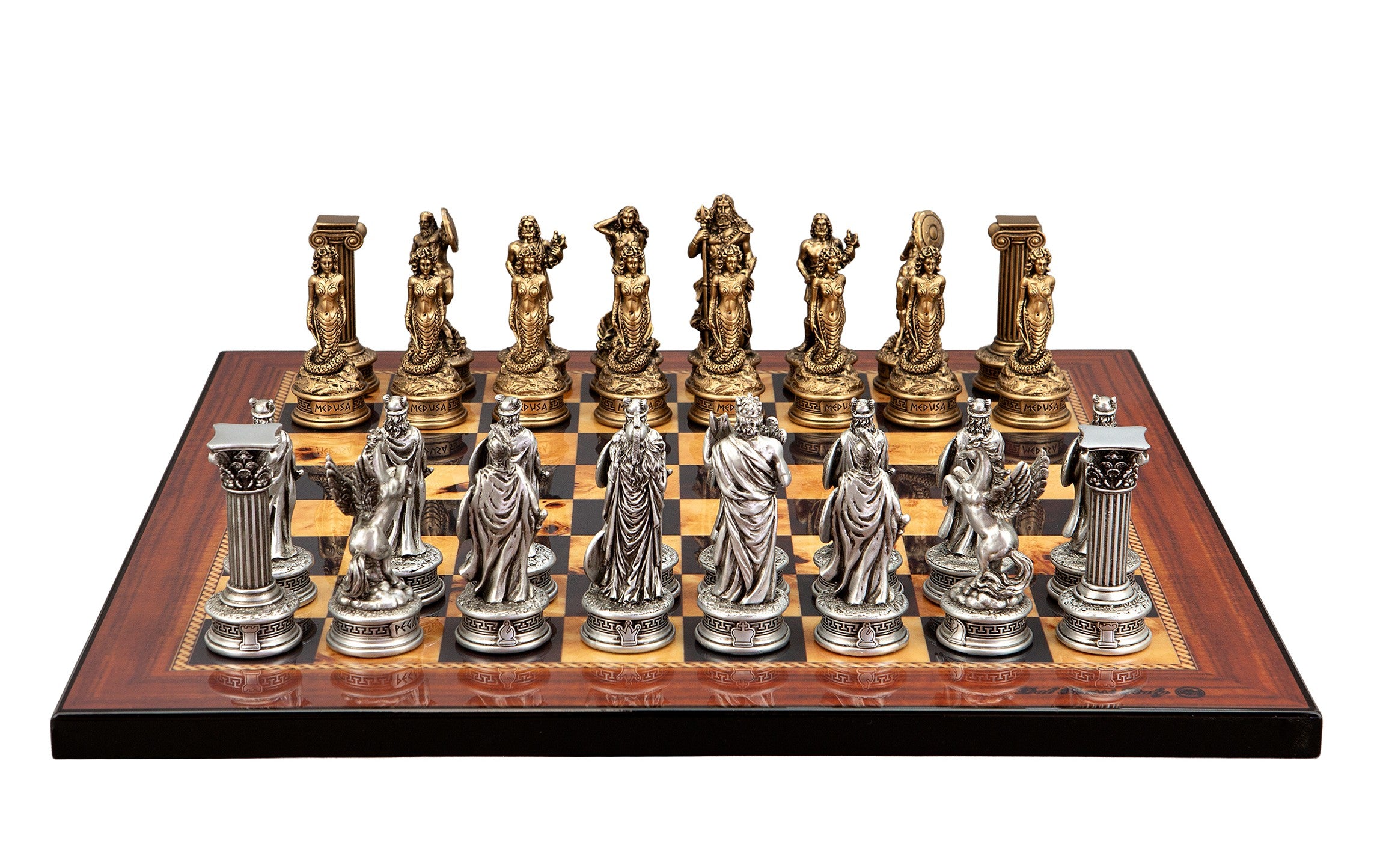 Dal Rossi Italy European Warriors on a Walnut Shiny Finish, 40cm Chess Board