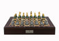 Dal Rossi Italy Chess Set Mahogany Shinny Finish 20″ With Compartments, With Gray and Green Gold and Silver Metal Tops and Bottoms Chess Pieces 90mm