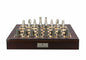 Dal Rossi Italy Chess Set Mahogany Shinny Finish 20″ With Compartments, With Metal Dark Titanium and Silver chessmen 85mm