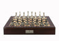 Dal Rossi Italy Chess Set Mahogany Shinny Finish 20″ With Compartments, With Metal Dark Titanium and Gold chessmen 85mm