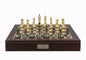 Dal Rossi Italy Chess Set Mahogany Shinny Finish 20″ With Compartments, With Very Heavy Brass Staunton Gold and Silver Chessmen 110mm