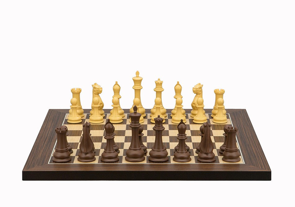 Dal Rossi Italy Chess Set Palisander / Maple Flat Board 40cm, With Queens Gambit Chess Pieces 90mm