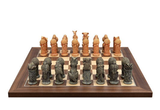Dal Rossi Hand Paint - Australiana Chessmen on a Walnut Inlaid, 40cm Chess Board