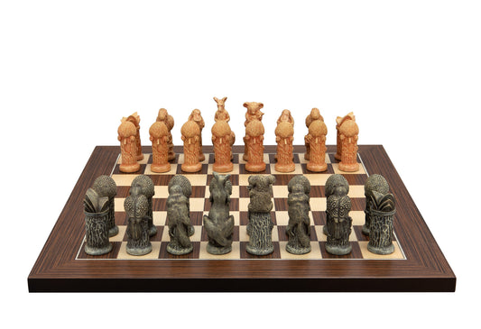 Dal Rossi Hand Paint - Australiana Chessmen on a Palisander / Maple, 40cm Chess Board