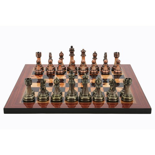 Dal Rossi Italy Antique Chess Pieces on Walnut Finish Chess Board 40cm