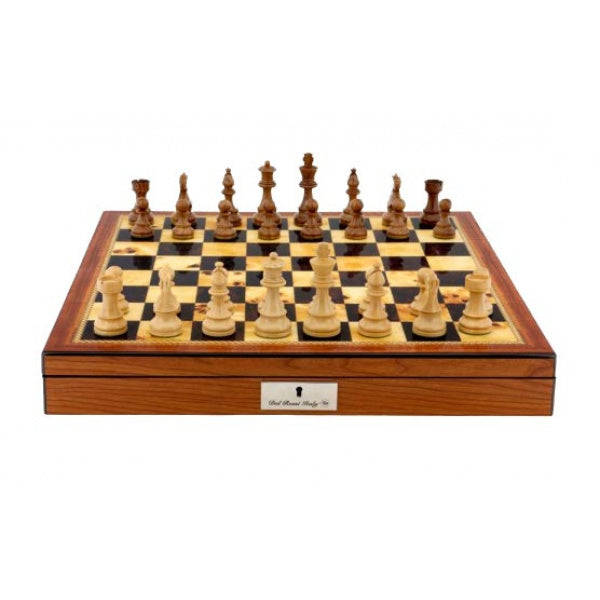 Dal Rossi Italy Staunton Wooden 95mm Chess Pieces on Walnut Shiny Finish Chess Box 20” with compartments